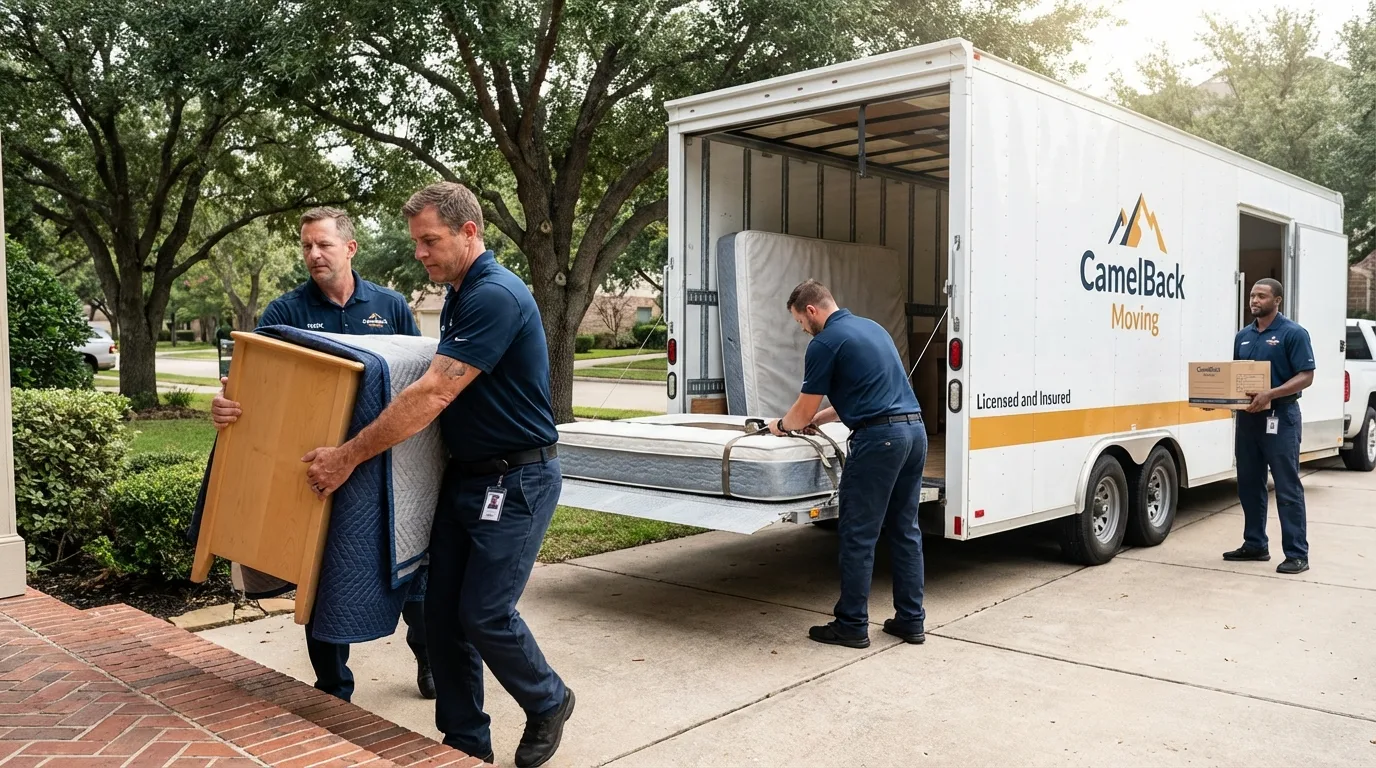 Crew loading residential truck for cross-state move from Kasson, MN